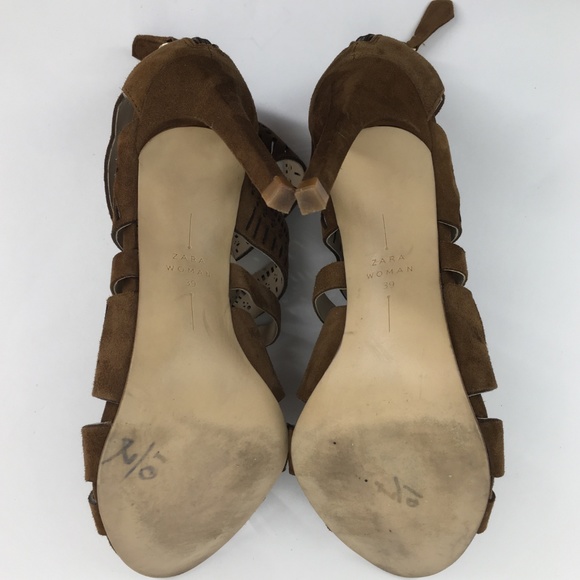 ZARA Brown Suede Caged Stiletto Sandal Size 9 - Picture 5 of 7